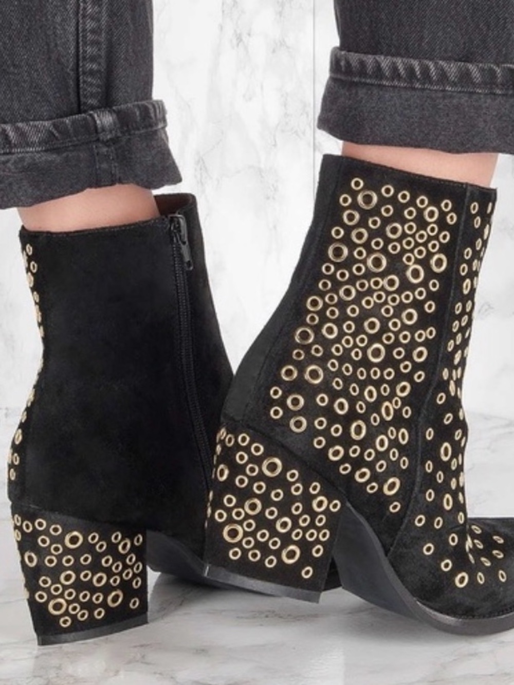 Jeffrey Campbell Bravado-Ey Black Suede Booties size 8